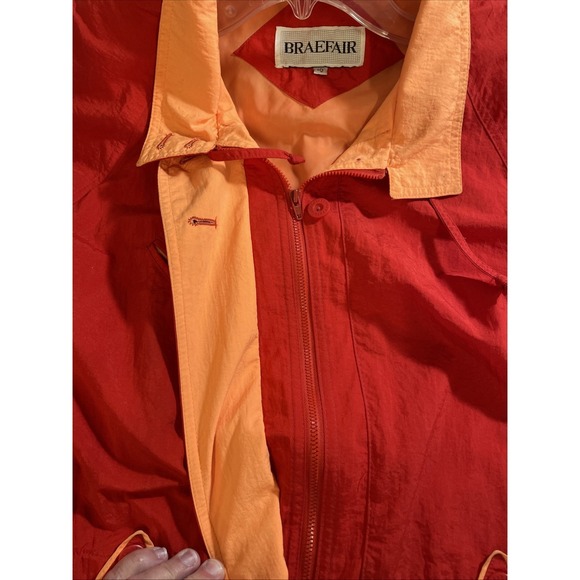 Vintage Raincoat Braefair Nylon Red Orange Bright Long Jacket Trench EUC Zipper - Picture 9 of 10
